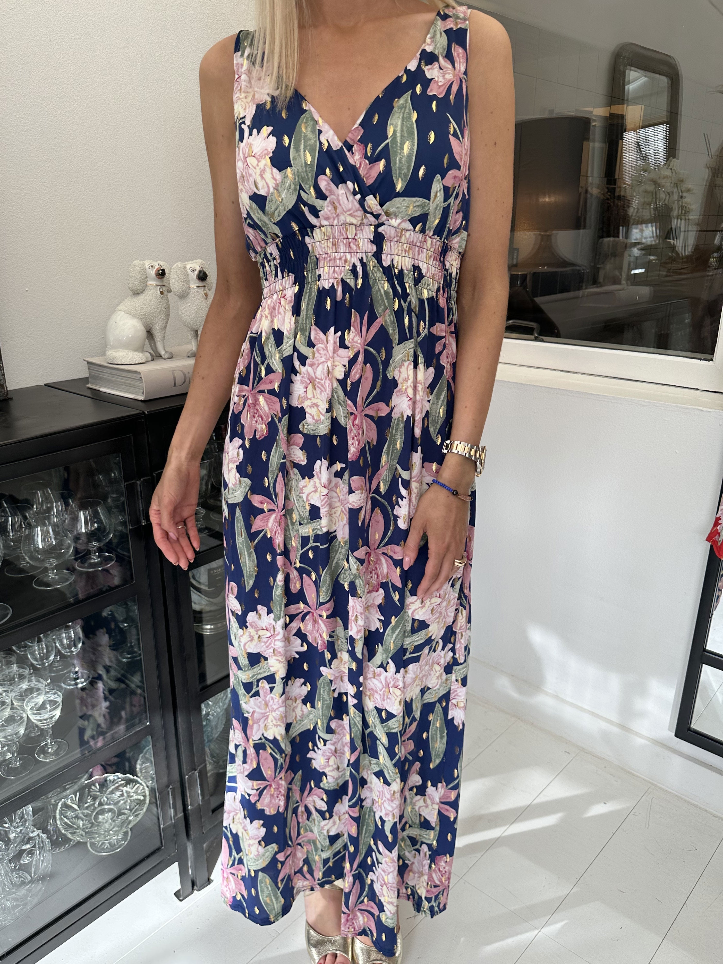 Kenza Flower - Klänning med band i elastiskt tyg